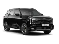 Front three-quarter view of a white Seltos HTK variant on a plain white background.